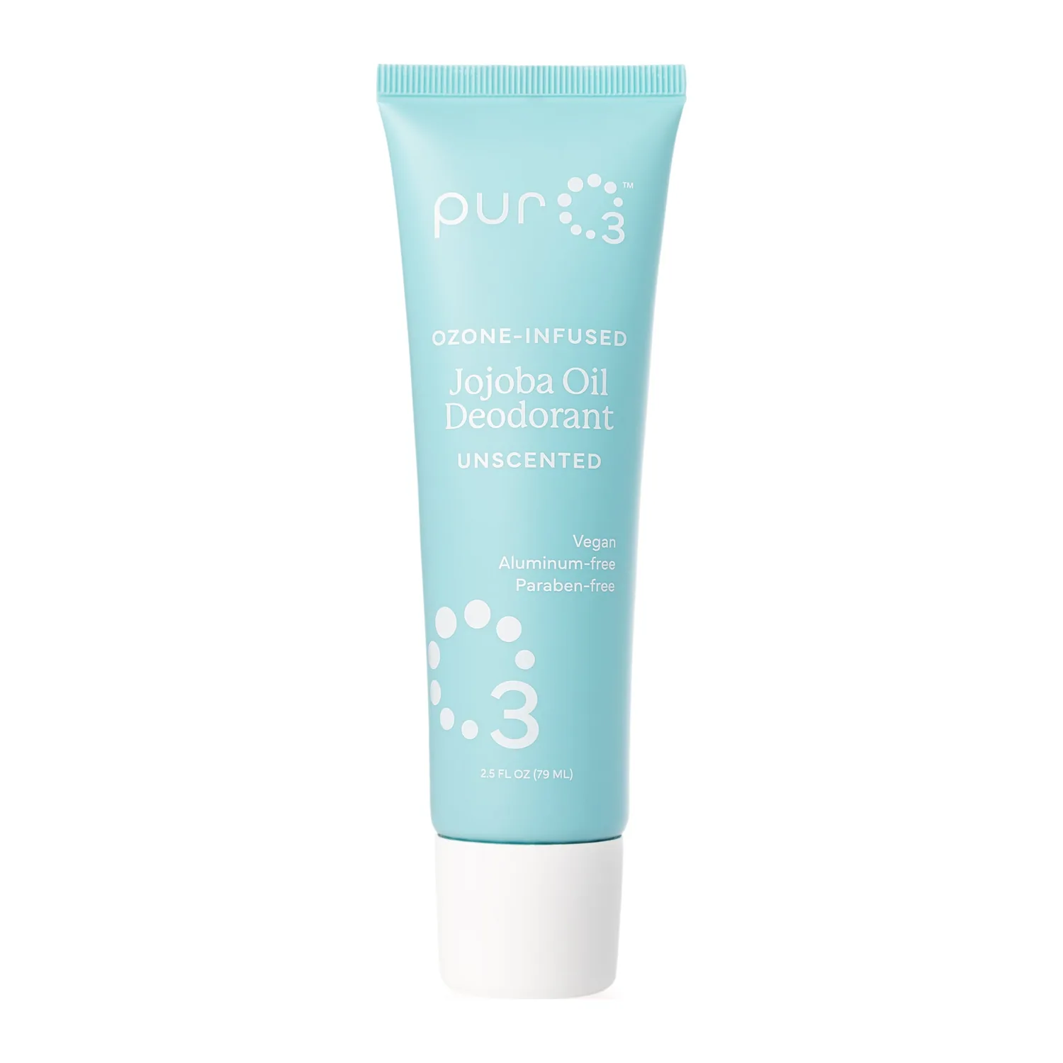 PurO3 Ozone-Infused Jojoba Oil Deodorant Unscented roll-on tube, 2.5 fl oz (79 ml)