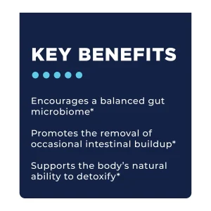 Step 2 key benefits: balanced gut microbiome, removal of occasional intestinal buildup and natural detoxification