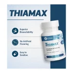 Thiamax 60 capsule bottle with key points: superior bioavailability, no artificial flavouring, easy to swallow