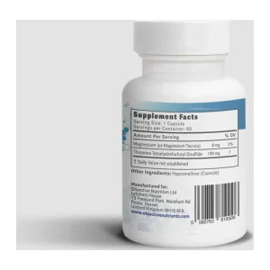 thiamax-supplement-facts Thiamax supplement facts label: 100 mg TTFD and 8 mg magnesium as magnesium taurate per capsule