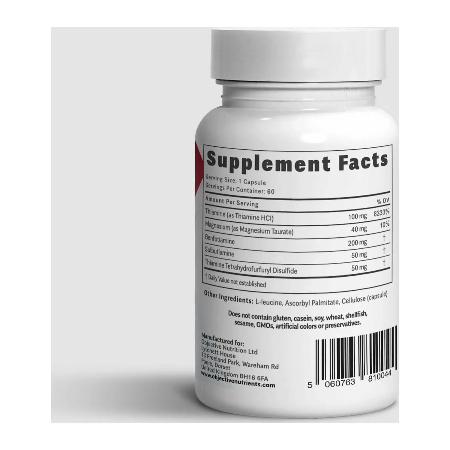 Thiamega supplement facts label: thiamine HCl, benfotiamine, sulbutiamine, TTFD and magnesium per capsule