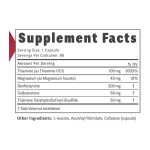 Thiamega supplement facts: 100 mg thiamine HCl, 40 mg magnesium, 200 mg benfotiamine, 50 mg sulbutiamine and 50 mg TTFD