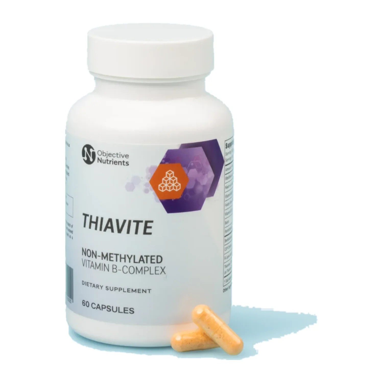 Objective Nutrients Thiavite bottle, 60 capsules of methyl-free vitamin B-complex