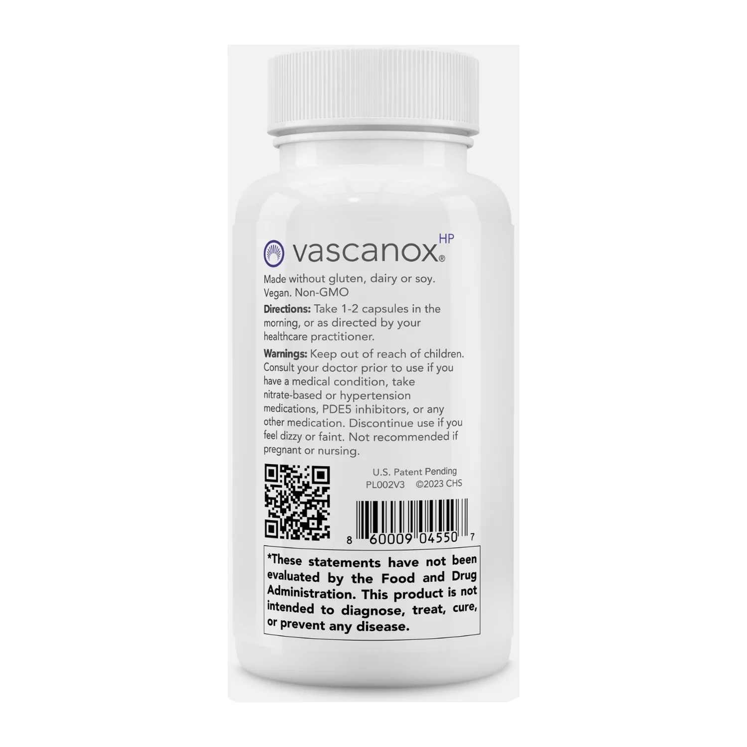 Vascanox HP label with directions: one to two capsules in the morning