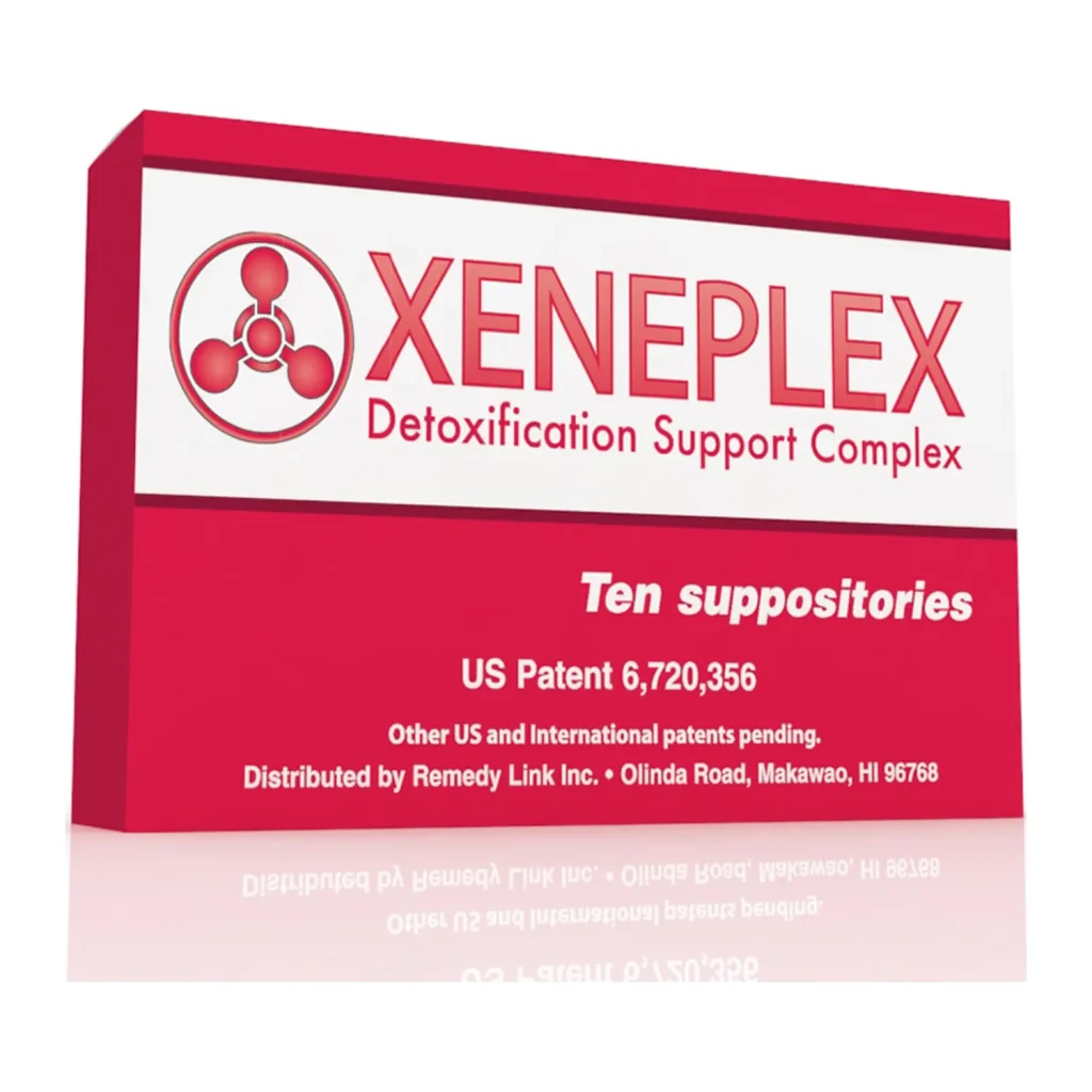 Xeneplex box, front — ten chemical detox suppositories with coffee and glutathione