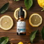 NeuroProtek Low Phenol Liquid bottle among fresh lemons and leaves