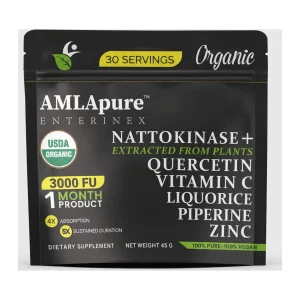 Amla Pure Enterinex, front of the 45 g pouch, 30 servings of nattokinase with amla and quercetin