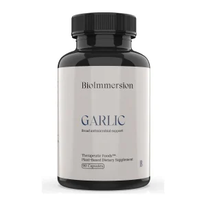 BioImmersion Organic Garlic, front of bottle with 90 capsules