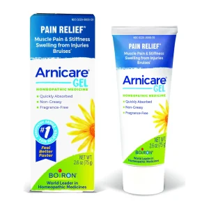 Boiron Arnicare Gel carton and tube, 2.6 oz or 75 g, for muscle pain, stiffness, swelling from injuries and bruises