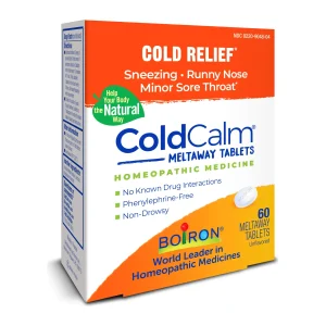 Boiron ColdCalm meltaway tablets, box of 60 unflavoured homeopathic cold relief tablets
