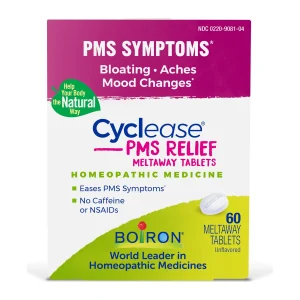 Boiron Cyclease PMS Relief box of 60 unflavoured meltaway tablets for bloating, aches and mood changes