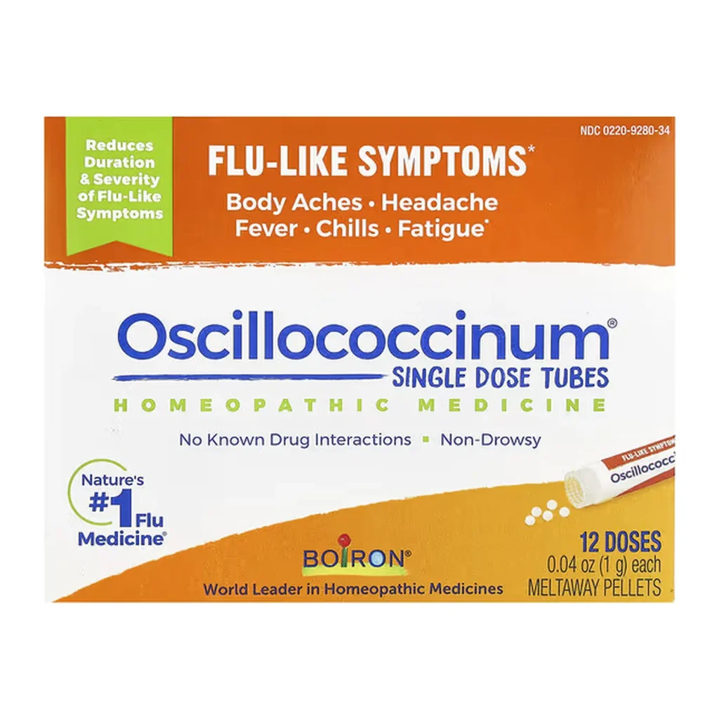 Boiron Oscillococcinum box of 12 single-dose tubes of meltaway pellets for flu-like symptoms