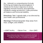 Ga Adrenal label panel: directions, professional grade warning, cGMP facility, gluten free and non-GMO