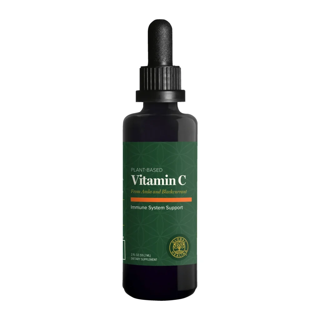 Global Healing Plant-Based Vitamin C, front of 2 fl oz violet glass dropper bottle