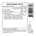 KDIR supplement facts: zinc and manganese chelate with a proprietary blend of cha de bugre, lycopodium, juniper, peach bark, snake root, buckthorn, epsom salt, spikenard and saw palmetto