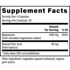 Oxy-Powder supplement facts panel: magnesium from ozonated magnesium oxides and natural citric acid