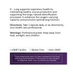 R Lung label panel: directions, professional grade warning, vegi-capsule, non-GMO and gluten free