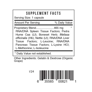 s-spleen-supplement-facts S Spleen supplement facts: proprietary blend of spleen, liver and pancreas RNA/DNA tissue factors with pedra hume caa, boneset, lemon balm, nettle and amino acids