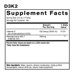 Quicksilver Scientific D3K2 supplement facts: vitamin D3 and vitamin K2 (MK-7) per 0.5 mL pump
