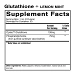 Quicksilver Scientific Liposomal Glutathione Lemon Mint supplement facts: glutathione and phosphatidylcholine per 2 pumps